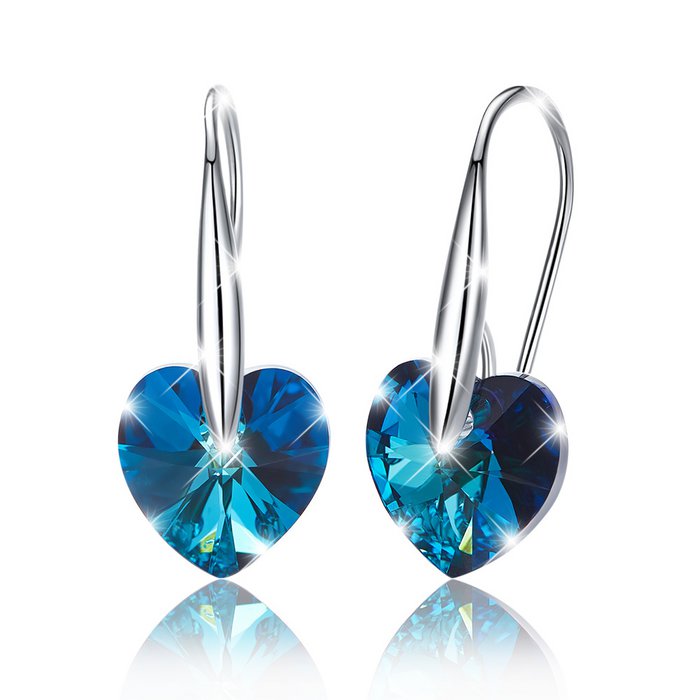 Boucles d’oreilles Cœur bleu en Argent 925 rhodié & cristaux Swarovski®