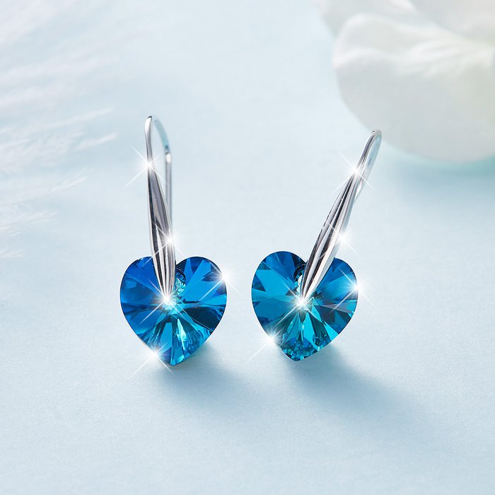 Boucles d’oreilles Cœur bleu en Argent 925 rhodié & cristaux Swarovski®