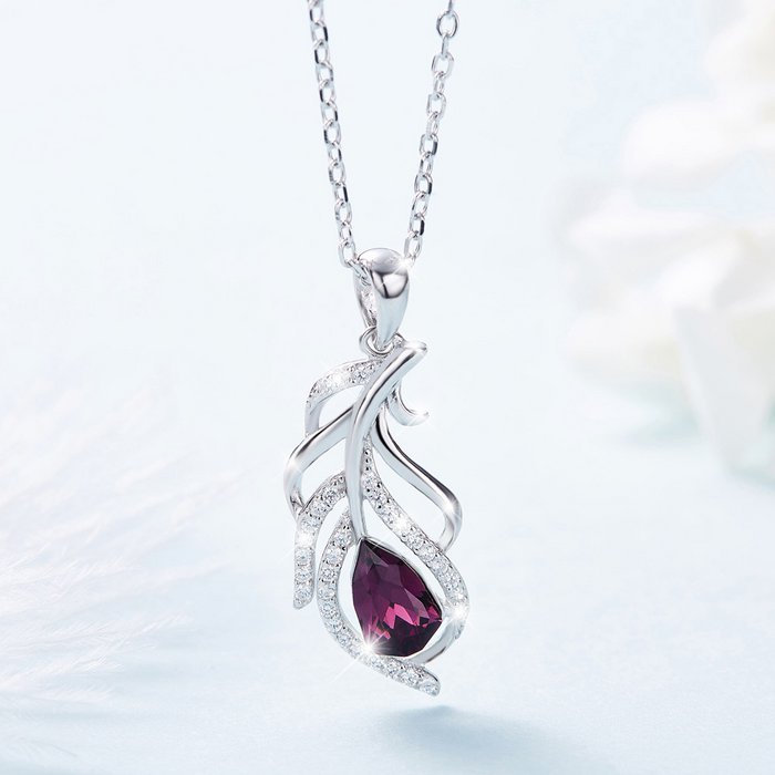 Collar Pluma, Plata 925 rodiada y cristales Swarovski®