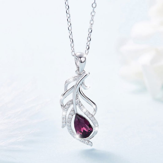 Collar Pluma, Plata 925 rodiada y cristales Swarovski®