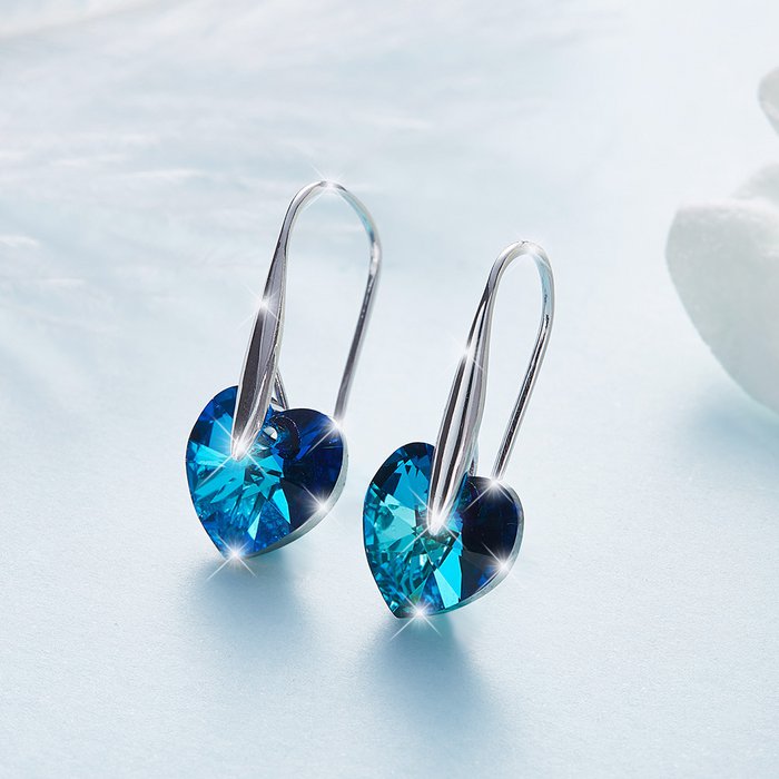 Boucles d’oreilles Cœur bleu en Argent 925 rhodié & cristaux Swarovski®