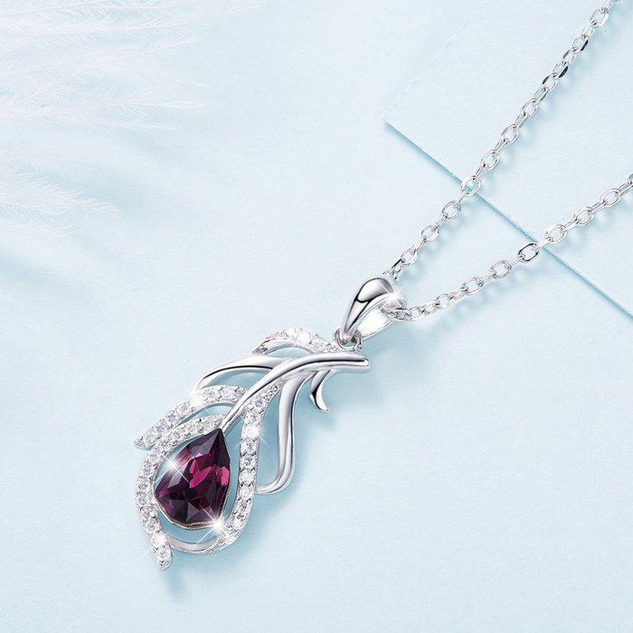 Collar Pluma, Plata 925 rodiada y cristales Swarovski®