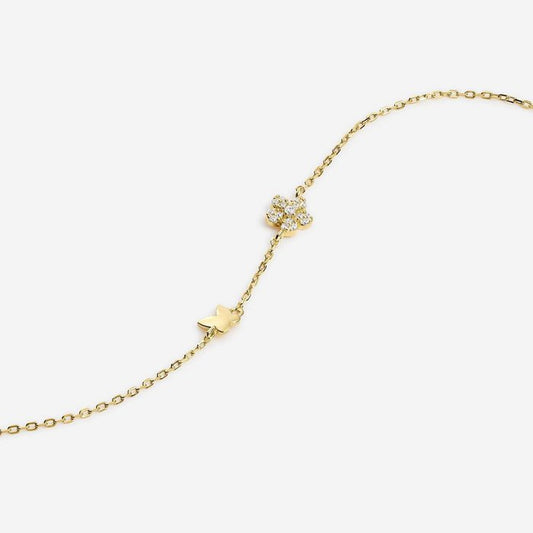 Silberarmband mit Schmetterlings- und Blumenmotiv, vergoldet